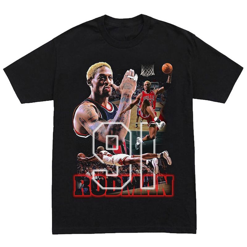 [00% Pure Cotton] American-Style Dennis Rodman Rebound Retro Casual Crew Neck Short-Sleeve T-Shirt Trendy