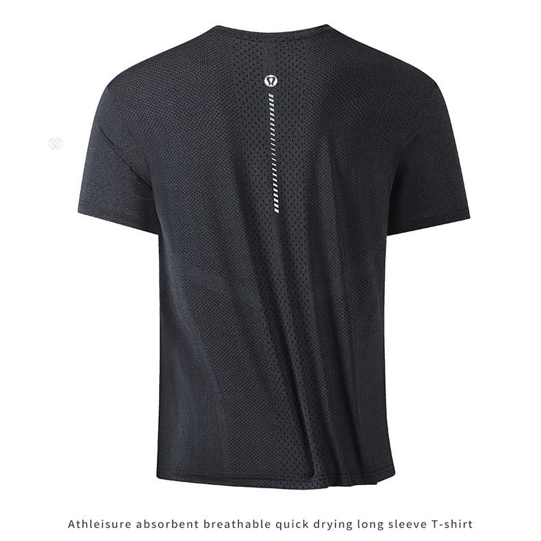 Lulu Summer Men's Short-Sleeved Ice Silk T-Shirt Breathable Running Round Neck Loose Elastic Rest Sports Fitness Top