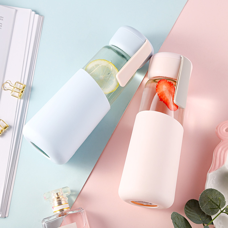 Home portable glass water cup girl simple and fresh forest net red ins wind Korea cute transparent water bottle