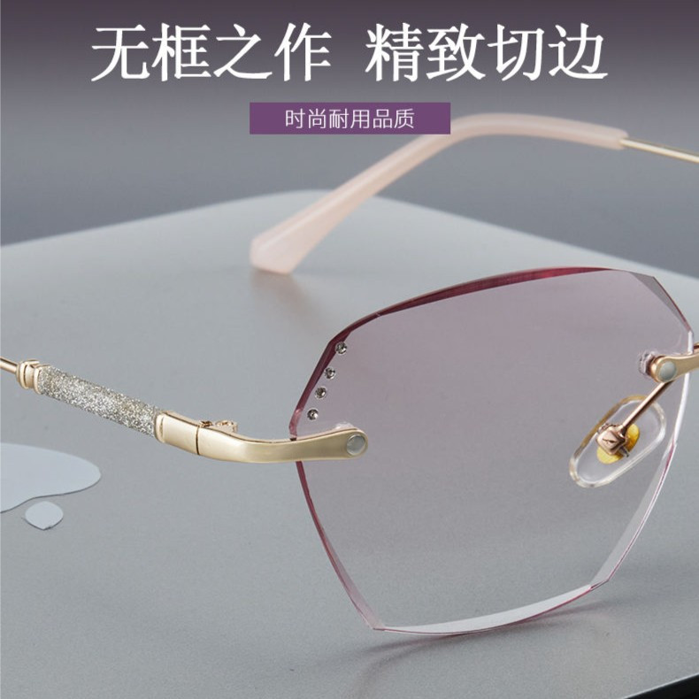 Authentic Gradient Color Popular Style Rhinestone High-Definition Large Frame Cut-Edge Fashionable Anti-Blue Light Reading Glasses New Fashion