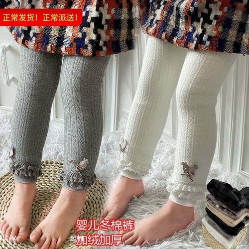 Удерживающие тепло леггинсы для девочек, детские мультяшные зимние штаны, 1-3 лет, увеличенная толщина