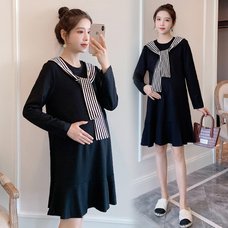 Autumn Winter's new large size Pregnancy Maternity Dress Splicing Fake two Fashion shawl pregnant women Loose Necropolis Dress Women Dress