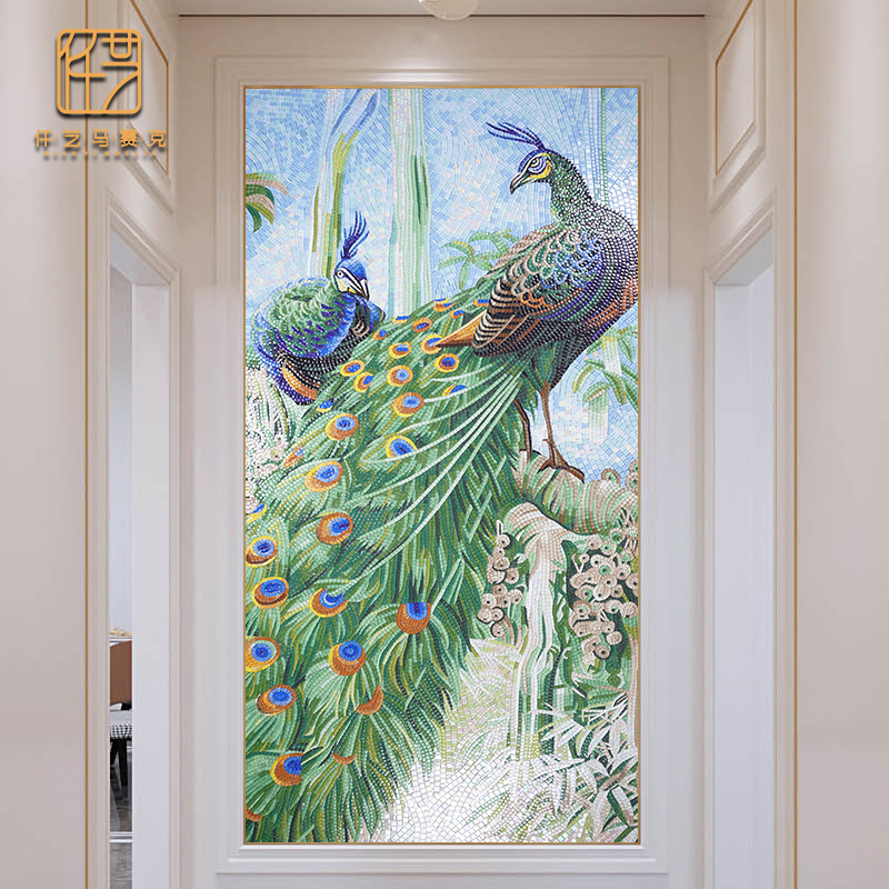 Simply modern peacock mosaic painting room tile crystal jigsaw glass background wall decoration painting