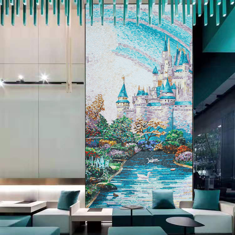 Custom studded crystal mosaic background wall cut painting ceramic glass minimalist modern GENGUAN PUZZLE LIVING ROOM WALL STICKER