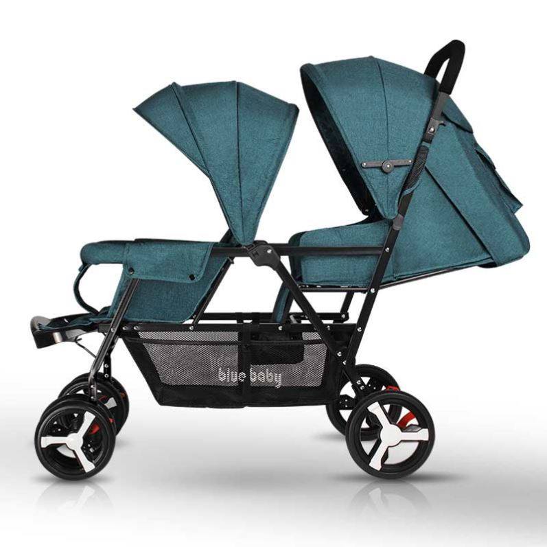 Twin baby trolley front and back seat stroller light folding double seat cart can lie down-Taobao