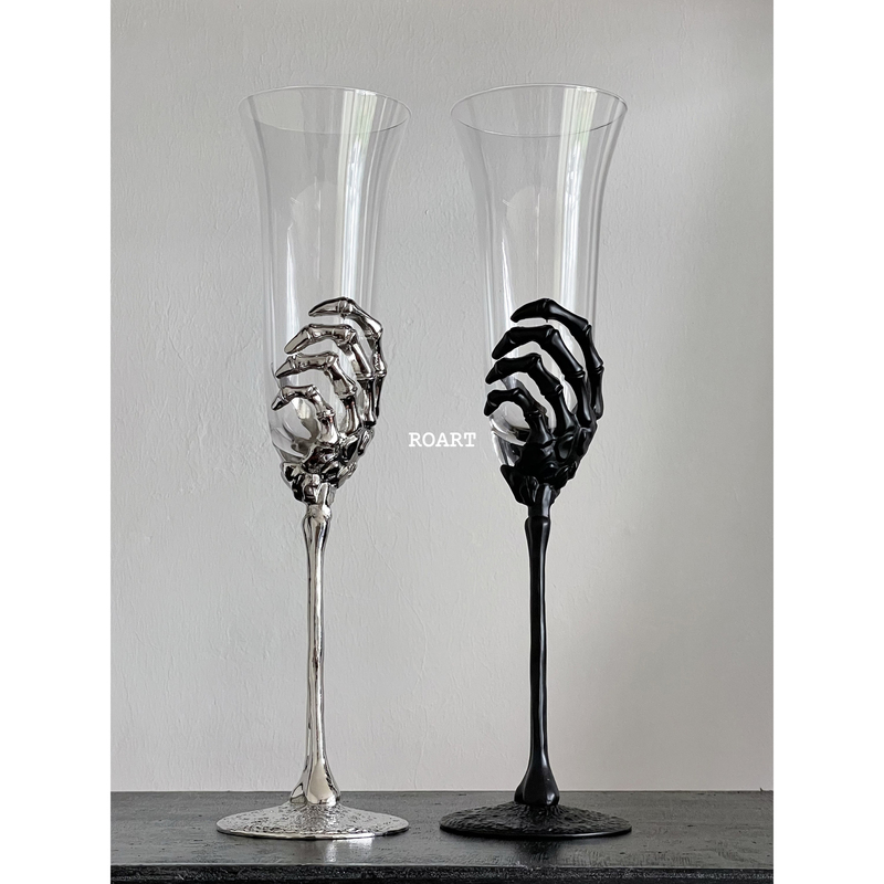 Roart Ghost Hand Champagne Glass Gothic Metal Base Dark Skeleton Halloween Creative Wine Glass Gift