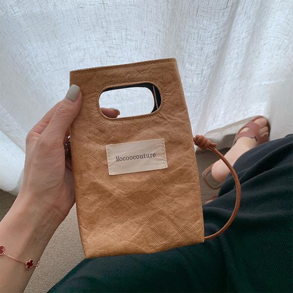 Retro Tyvek Mini Bucket Bag for Women, Phone Crossbody Handbag and Kraft Paper Underarm Bag - Thumbnail 2