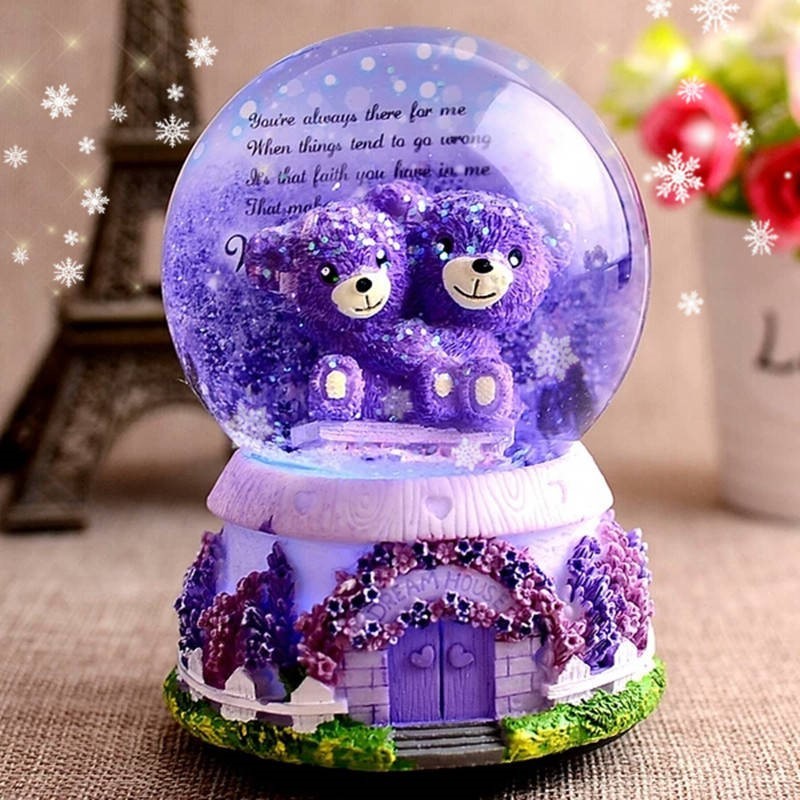 Luminous glass ball snowflake music box Crystal ball new snow ornaments boys dream ball transparent