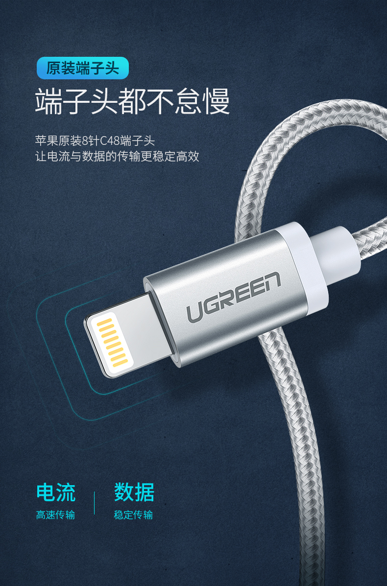 苹果MFI认证 绿联 iPhone Lighting 数据线 1m 图8