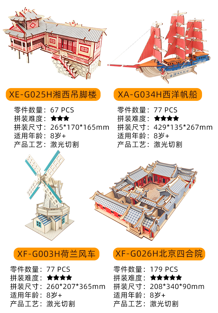 【中国直邮】TIMESWOOD 古建筑木质拼图 中国长城款 1件 拼装模型 榫卯结构  