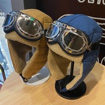 Japanese men and women winter ins thickened warm pilot cap cycling ear protection cold wind belt glasses cotton Lei Feng hat