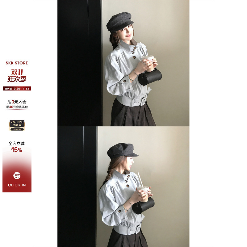 Skk Store Low-Saturation Deconstructed Pleated Stand-Up Collar Short Trench Coat, Casual and Stylish Like Being in a European Neighborhood