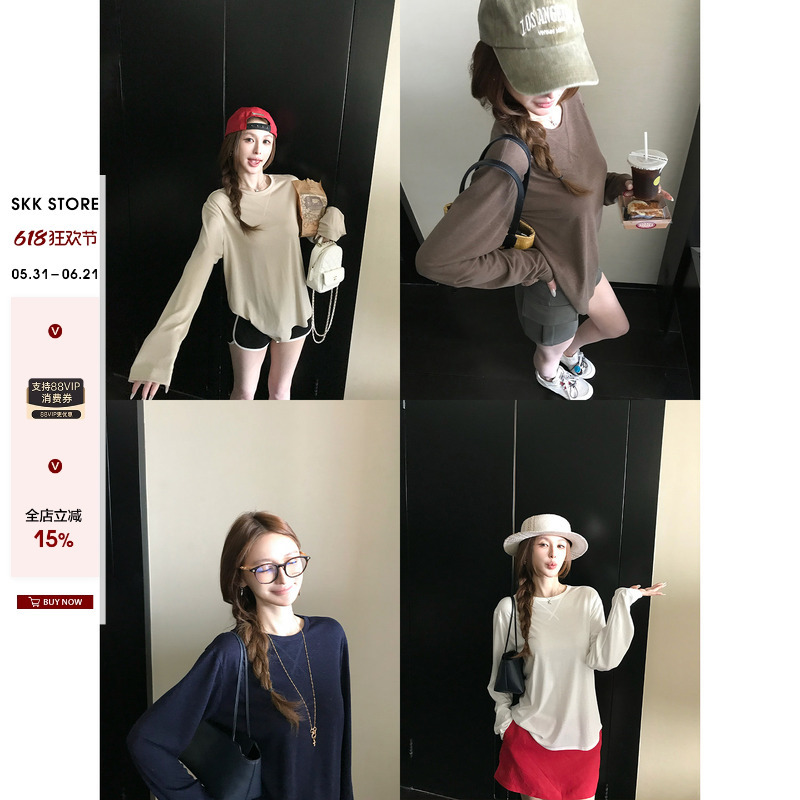 Skk Store Relaxed Weekday Long-Term Wear 160g Tencel Linen Loose Long-Sleeved Air-Conditioning Shirt T-Shirt
