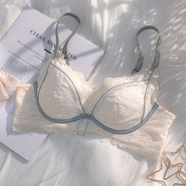Thin underwear girl small chest gathered to collect auxiliary milk anti-sagging adjustment type no steel ring white bra set