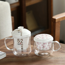 Tea cup tea water separation ladies office filter heat-resistant glass tea cup transparent with lid household Cup