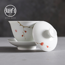 White porcelain cover Bowl single hand-painted anti-Hot three tea bowl Jingdezhen ceramic home kung fu tea tea set