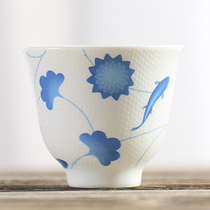 Japanese tea cup Ceramic master cup Single cup tea set cup Office personal tea cup Household large blue and white tea bowl