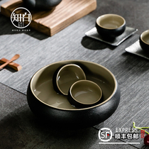 Zhibai retro large household coarse ceramic tea wash tea bowl water Tea Tea Accessories