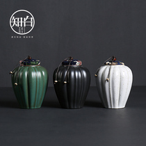 Zhibai pumpkin ceramic tea tank storage tank sealed tea Tank Black Tea tank