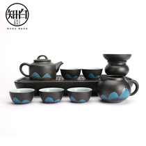 Knowledge ceramic tea set household kung fu teapot black stone dry bubble plate one pot four cups simple office tea maker