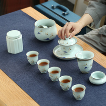 Kung Fu tea set set household ceramic bubble teapot simple living room tea maker Cover bowl tea cup tea ceremony gift box
