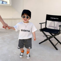 Baby half sleeve pure cotton 4 colour Han version handsome letter printed boy short sleeve 90-130 yard young boy T-shirt