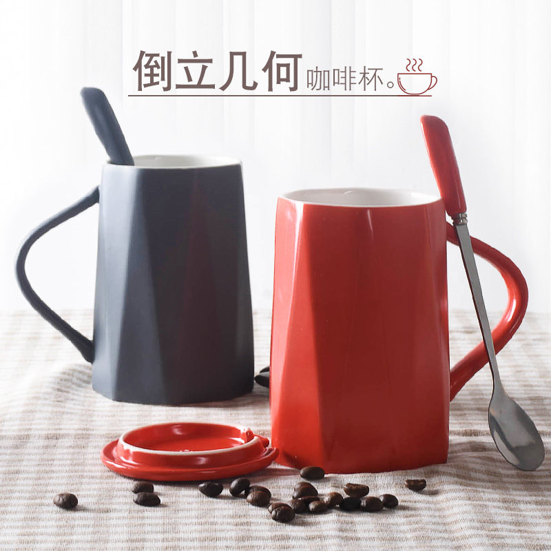 Male move trend mark cup with cover run Chinese office glass ceramic cups domestic large capacity coffee cup
