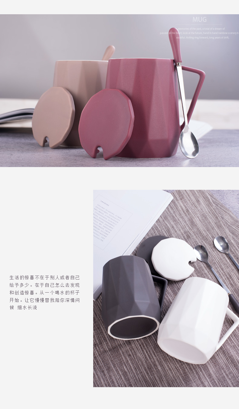 Large capacity mark cup with cover teaspoons of creative move trend ceramic cup cup home coffee breakfast cup men and women