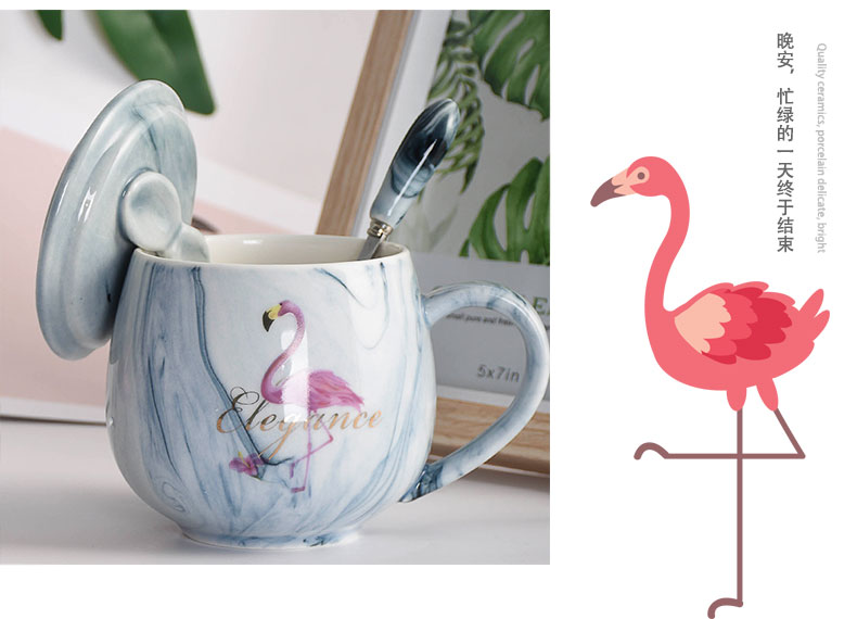 Creative move trend mugs of household ceramic cup female ins coffee cups with cover spoon, milk cup northern Europe