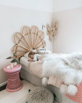 Ancient small fish ins rattan bed bedside children's room model room background decoration northern European hostel natural rattan bed backrest