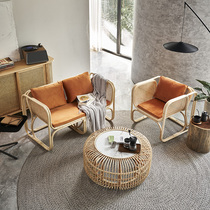 Ancient small fish Nordic rattan sofa chair combination indoor home stay style Indonesia rattan double chair leisure simple rattan chair