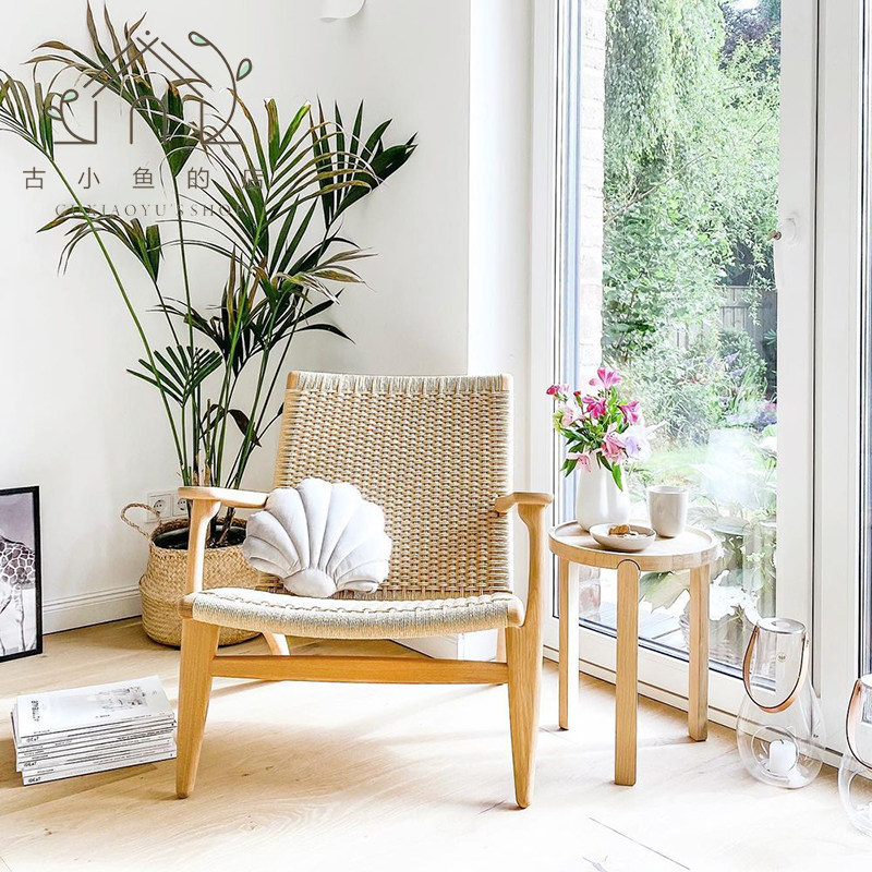 Ancient small fish lazy sofa chair solid wood home stay leisure rattan chair Japanese single designer chair CH25 rattan chair