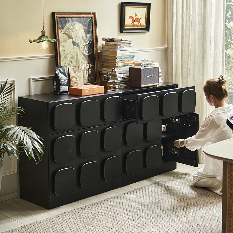 Faffel Retro Dining Side Cabinet Lockers Living Room Genguan Cabinet Designer Drawer-Style Medieval Black Combo Cabinet Bucket Cabinet-Taobao