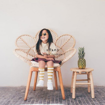 Ancient small fish ins rattan single chair solid wood creative peacock chair home stay Indonesia rattan flower chair leisure rattan chair