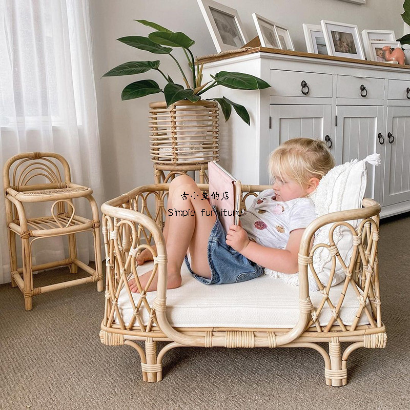 Ancient small fish with wind rattan chic children sofa chair kitty princess Little bed real vine pure hand woven pet bed