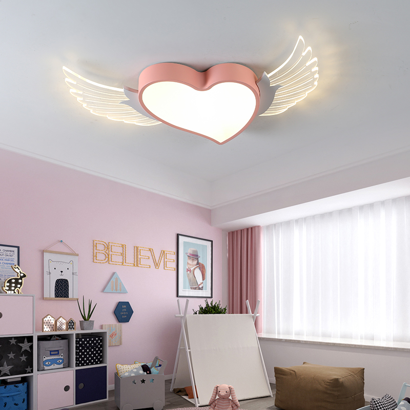 Children's room boys and girls children's lamp modern creative intelligent angel wings kindergarten pink blue ceiling lamp