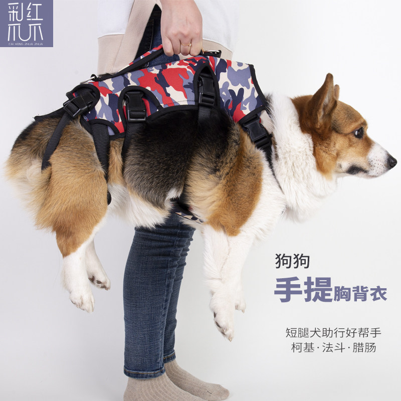 Dog backpack hand-held single-shoulder back chest vest French fighting sausage Corgi small and medium-sized dog hand-held thick vest traction clothes