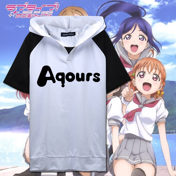 love live AQours anime peripheral short-sleeved sweater summer two-dimensional sweater men's and women's hooded TT shirt