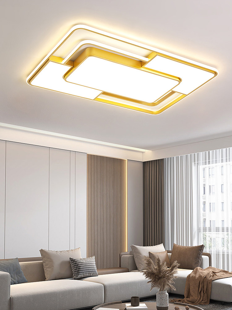 Nordic Golden Led Rectangular Ceiling Light for Living Room, Modern Minimalist Bedroom Room Home Use, Elegant and Luxurious Lighting Fixtures