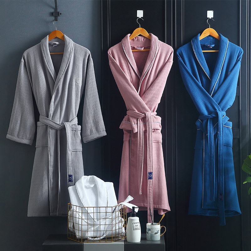 Hotel pure cotton towel material bathrobe women's and men's nightgown autumn and winter thickened bathrobe absorbent couple four seasons universal