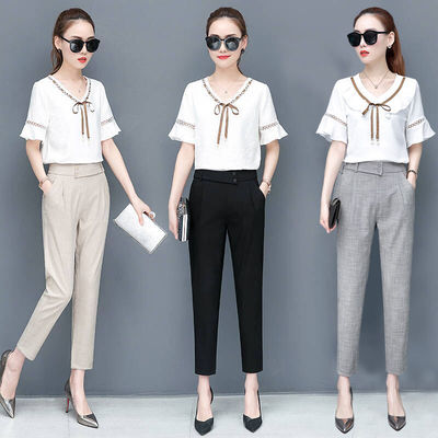 夏季薄款仿棉麻时尚西装裤子女大码高腰宽松小脚松紧哈伦休闲裤女
