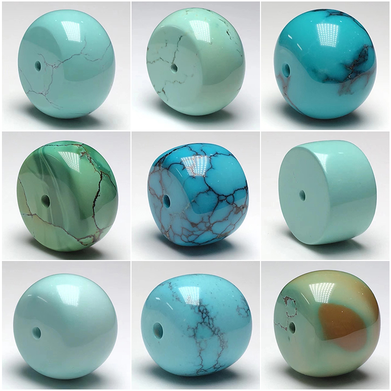 Natural ore turquoise old drum bead high porcelain net flower water grass pattern partition bead bucket bead loose bead single bead with bead single bead