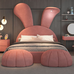 Children's Bed Girl Princess Bed 1.5m Single Bed Internet Celebrity Big-Eared Rabbit Bed Simple Modern Multifunctional Leather Bed