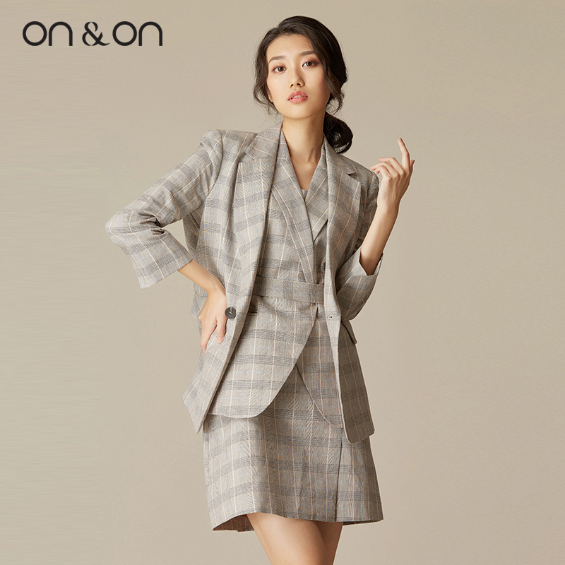 ON-ON-ANN MALL VỚI Hàn Quốc phiên bản Casual ELEGANT PLAID SUIT COLLAR Loose Women-NỐI