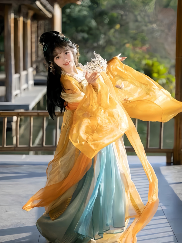 New Style Stunning Chrysanthemum Tang-Style Hanfu Ancient Costume with Large Sleeves, Chest-Length, Runway Style, Han Elements, Heavy Embroidery, Chinese Style New Style Stunning Chrysanthemum Tang-Style Hanfu Ancient Costume with Large Sleeves, Chest-Length, Runway Style, Han Elements, Heavy Embroidery, Chinese Style
