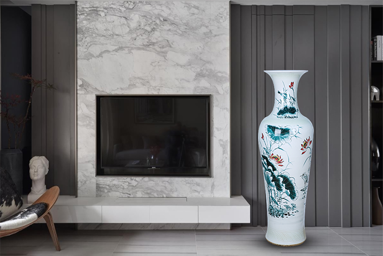 Jingdezhen ceramic fish landing big vase hand - made peony lotus decoration of Chinese style furnishing articles sitting room the opened