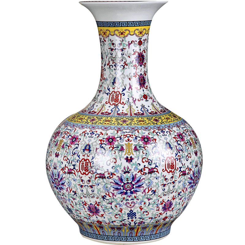Jingdezhen ceramics colored enamel large vases, flower arrangement home sitting room adornment Chinese TV ark adornment furnishing articles