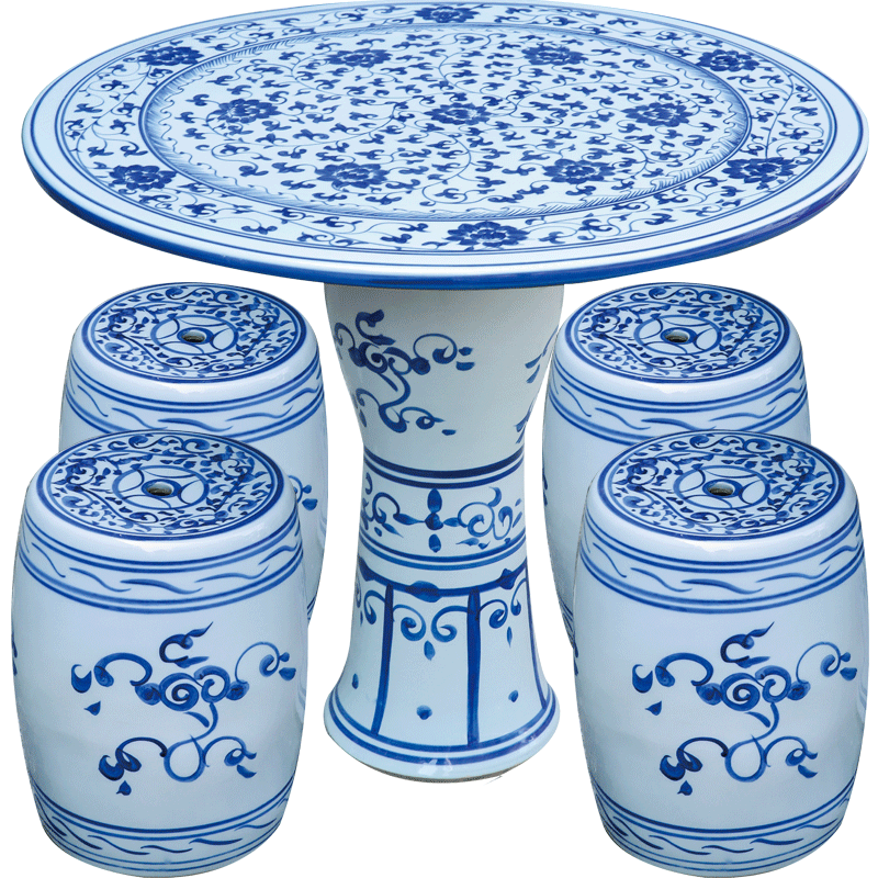 Jingdezhen ceramic table who suit round table antique blue and white porcelain is suing courtyard garden chairs hand - made lotus flower