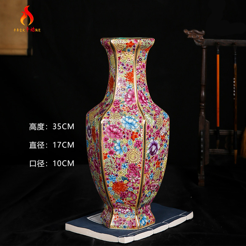 Chinese classical jingdezhen chinaware paint mesa vase archaize qianlong sitting room adornment is placed hexagonal bottles