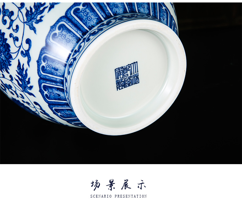 Jingdezhen ceramic hand - made put lotus flower ear vase of blue and white porcelain flower arranging rich ancient frame sitting room of Chinese style household furnishing articles